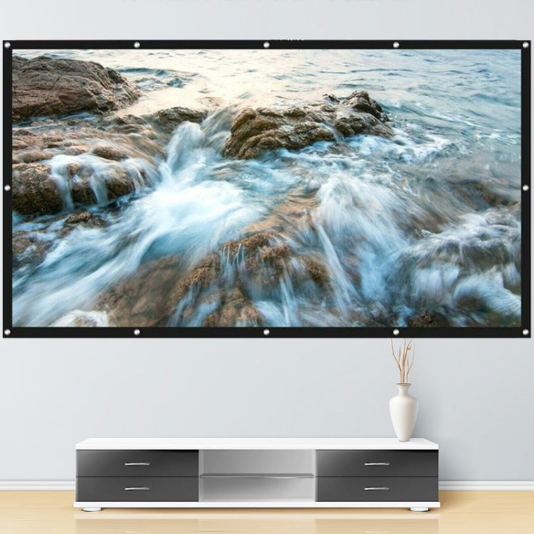 折りたたみ式金属製反射防止HDプロジェクションカーテン、サイズ：60インチ16:9 133x75cm、72インチ16:9 159x90cm、84インチ16:9 186x105cm、92インチ16:9 199x112cm、100インチ16:9 221x125cm、110インチ16:9 250x140cm、120インチ16:9 266x148cm、130インチ16:9 290x160cm