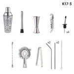 17in1 400ml ガラスシェーカー目盛り付きシェーカーセット、K17-3
