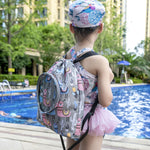 濡れと乾き分離防水ドローストリングショルダービーチスイミングバッグ 子供用、ブルー L、グレー L