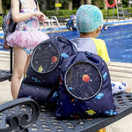 濡れと乾き分離防水ドローストリングショルダービーチスイミングバッグ 子供用、ブルー L、グレー L