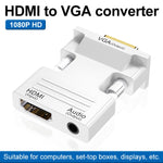 HDMIメスからVGAオス オーディオアダプター付き コンピュータモニターTVプロジェクター変換器、ホワイト、ゴールド、ブラック