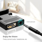 HDMIメスからVGAオス オーディオアダプター付き コンピュータモニターTVプロジェクター変換器、ホワイト、ゴールド、ブラック