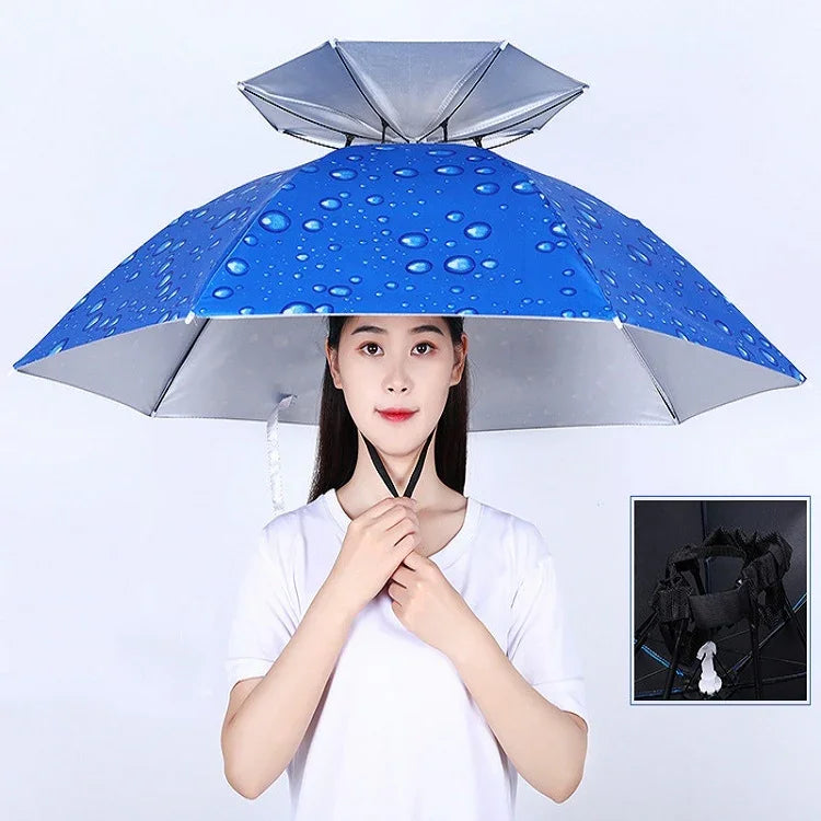 二重層釣り用傘帽子 屋外用日よけ・防雨折りたたみ傘帽子、95ブルー（ゴムバンド）、95シルバー（ゴムバンド）、95ブルー（ラバースリーブ）、95シルバー（ラバースリーブ）、80ブルー、80カメリア、95ブルービニール（ラバースリーブ）