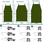 車の横に設置するアウトドアピクニックキャンプテント 雨よけ日よけキャノピー、300x150cm、300x200cm、200x440cm