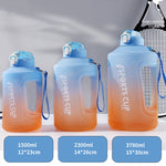 大容量グラデーションストローカップ スポーツボトル 目盛り付き、1500ml、2300ml、3800ml