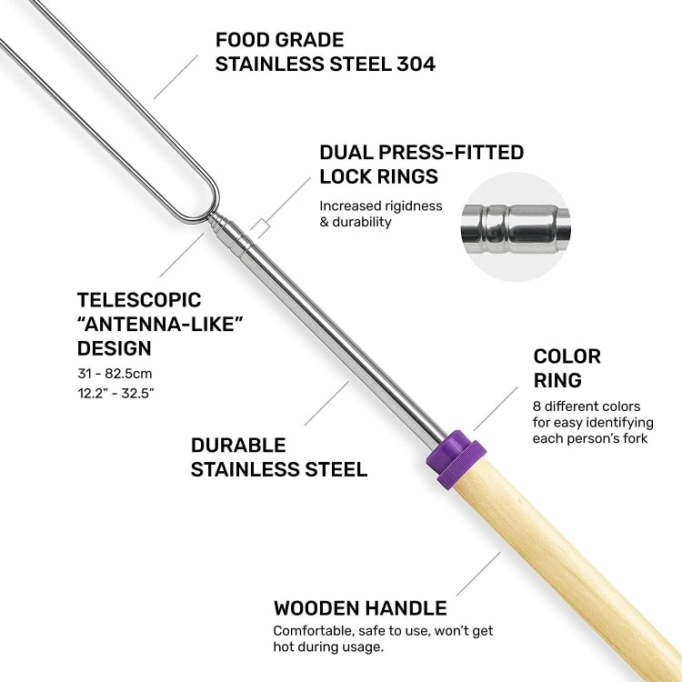 1124-7 Retractable Wooden Stick Marshmallow BBQ Fork, Spsc: Drawstring Bag, Drawstring Bag, Zipper Bag