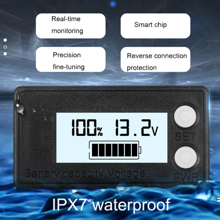 防水LCD二線式鉛酸リチウムバッテリー用デジタル電圧計、8-100V（ホワイト）、8-100V（ブルー）、8-72V（ホワイト）、8-72V（ブルー）