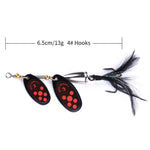 HENGJIA SP304 6.5cm 13g フェザーフック回転スパンコールロードルアーベイト、SP304 イエロー、SP304 オレンジレッド、SP304 ブラック