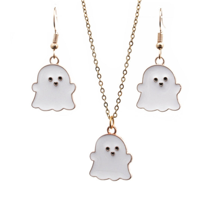 Halloween Jewelry Alloy Ghost Earrings Necklace, Ghost White, Ghost Black