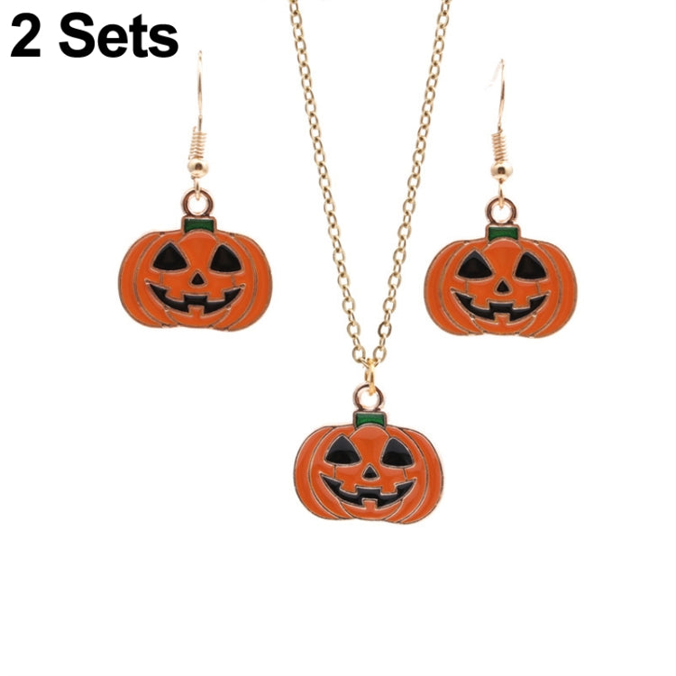 2セット ハロウィンゴーストパンプキンペンダントネックレスイヤーズパーソナリティジュエリー、パンプキン