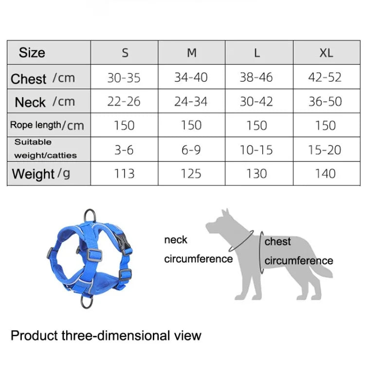 HT-864 ペット用トラクションロープ 反射通気性犬用チェストストラップベスト、サイズ：、S、M、L、XL