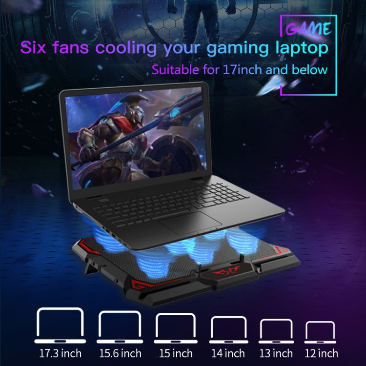 CoolCold 17インチ ゲーミングノートパソコンクーラー 六ファン 二つのUSBポート 2600RPM ノートパソコン冷却パッド