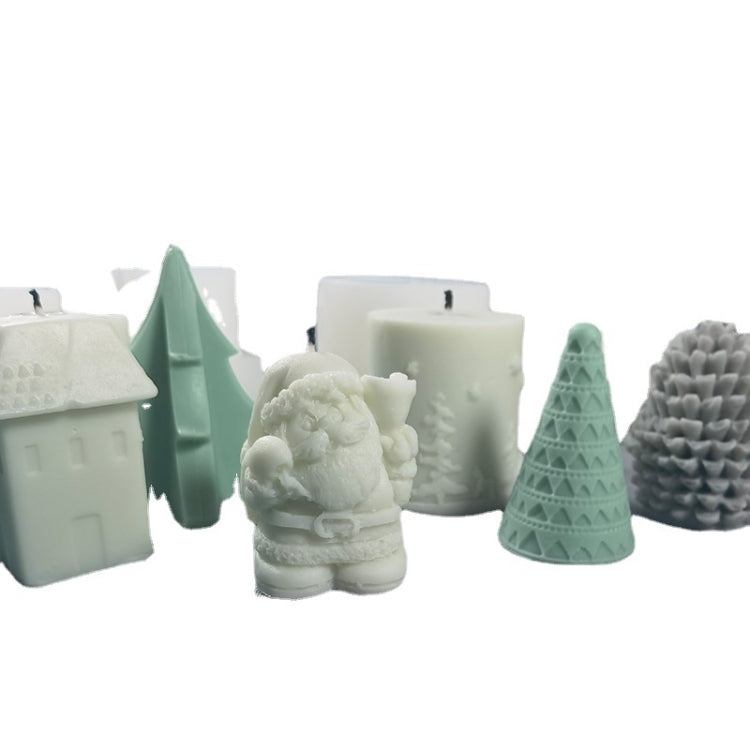 DIYクリスマスキャンドル アロマセラピー石膏シリコンモールド、形状：サンタ、シンプルクリスマスツリー、三角クリスマスツリー、クリスマスギフト、単一立体、スノーハウス3、単一クリスマスシリンダー、折り紙クリスマスツリー、8コーンコンテストクリスマスツリー