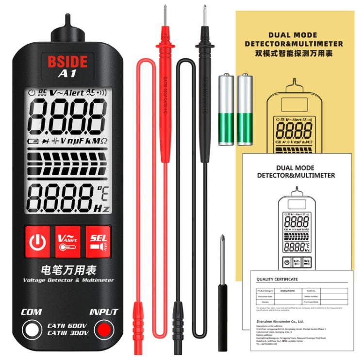 BSIDE A1 デュアルモードスマートハンドヘルド高精度検出電気技師用電圧マルチメーター バッテリーなし、A1