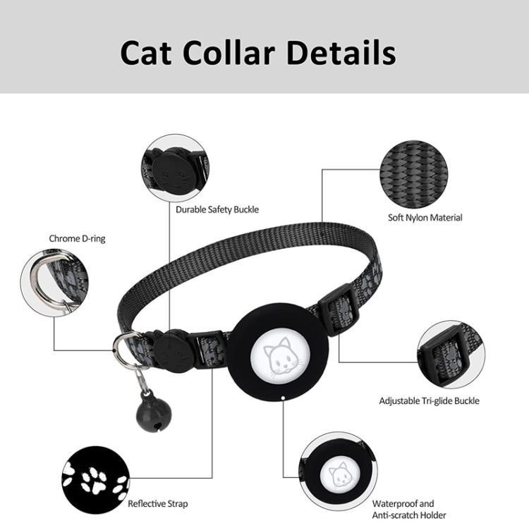 AirTag第2世代 / AirTag第1世代用ペット猫反射カラー鈴付き、ブルー、パープル、ブラック、ピンク、オレンジ、ライトグリーン、ローズレッド、グリーン、イエロー