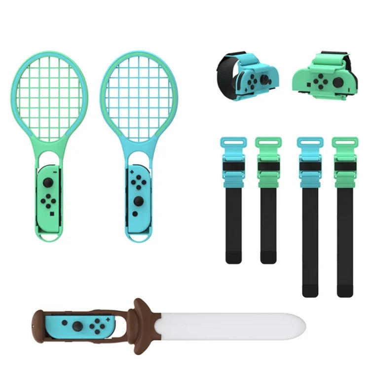 DOBE TNS-2123 スポーツライトセーバー + レッグストラップ + テニスラケット + リストストラップ 7-in-1 スポーツセット Nintendo Switch用、DOBE 7-in-1