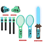 DOBE TNS-2123 スポーツライトセーバー + レッグストラップ + テニスラケット + リストストラップ 7-in-1 スポーツセット Nintendo Switch用、DOBE 7-in-1