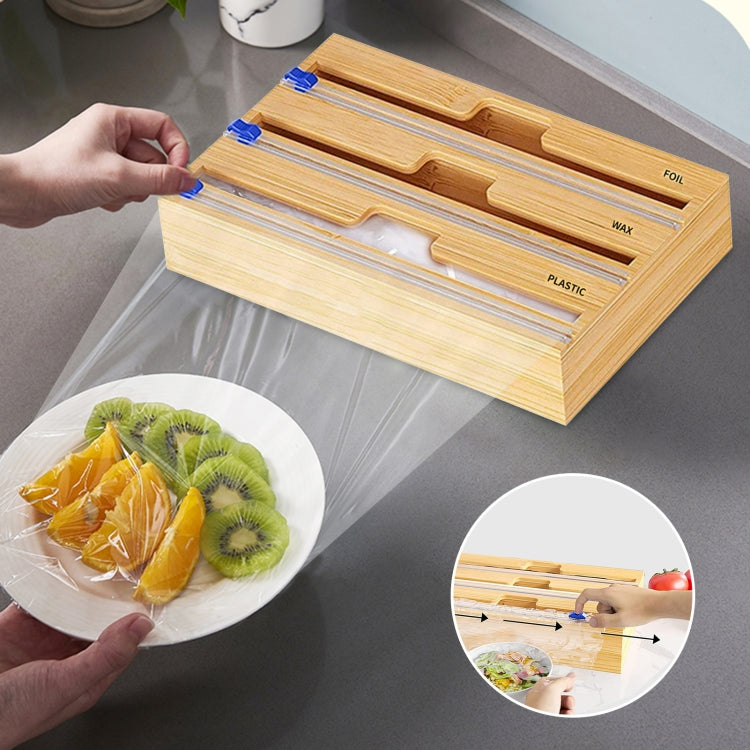アルミホイルラップディスペンサー 木製収納ボックス キッチンドロワー用、スタイル：二スロット、三スロット