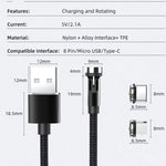 CC56 防塵プラグ 回転式マグネットケーブル、ケーブル長さ：1m、スタイル：1m Android ヘッド、1m Type-C / USB-C ヘッド、1m 8ピン ヘッド、1m ケーブル+3ヘッド、1m ケーブル、1m Micro USB、1m Type-C / USB-C、1m + 8ピン + Type-C/USB-C + Micro USB