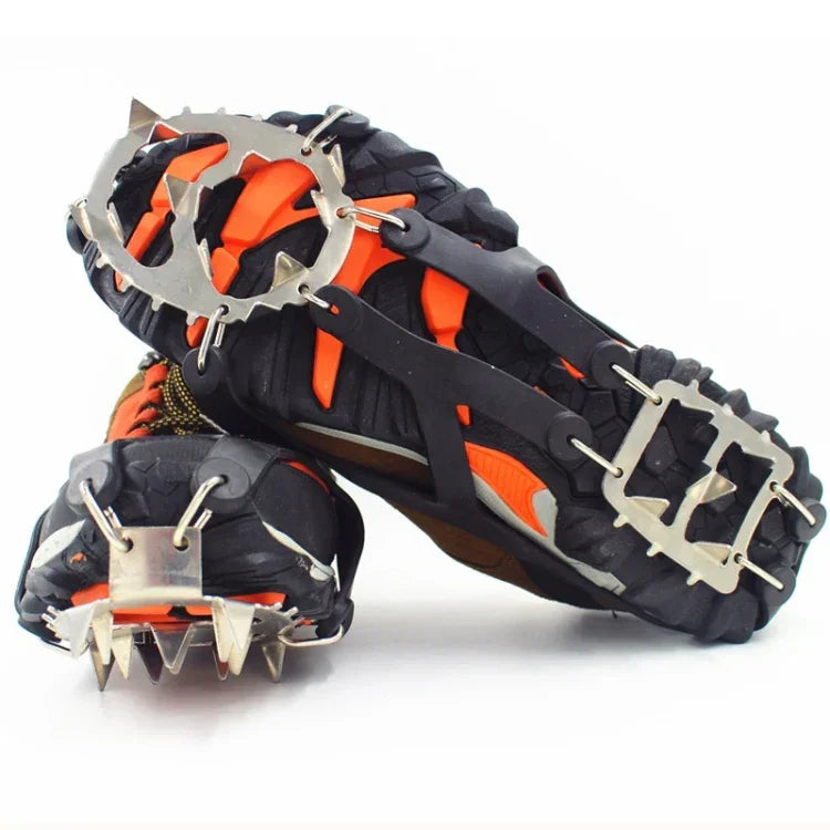 1 Pair  18 Large Spikes Crampons Outdoor Winter Walk Ice Fishing Snow Shoe Spikes,Size:, L Black, L Orange