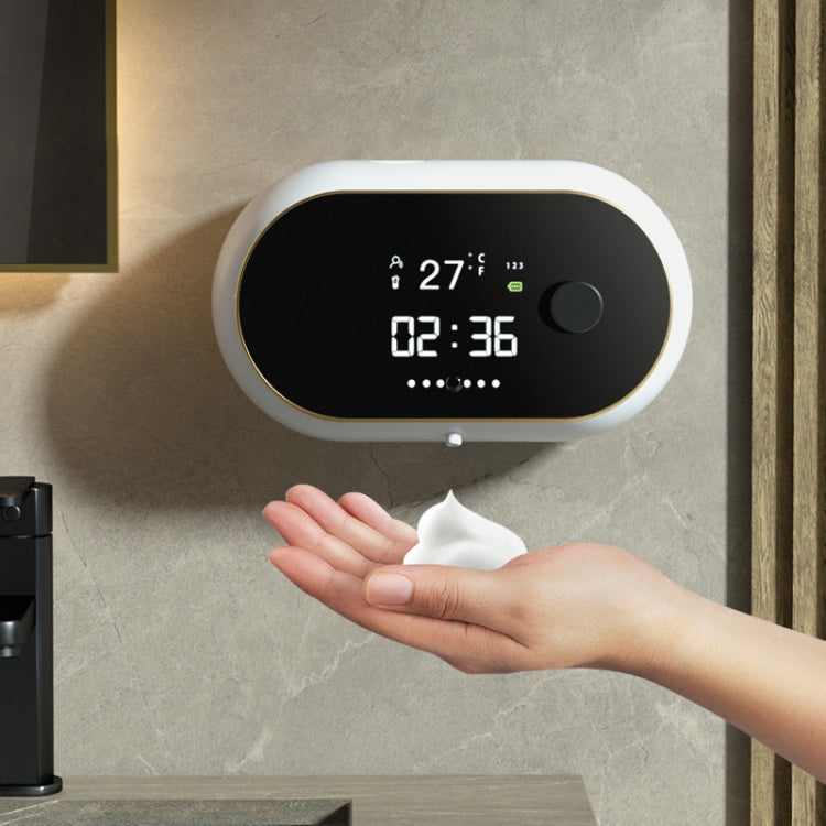 W2壁掛けUSB充電自動泡ソープディスペンサー時間温度表示付き、ホワイト、ブラック