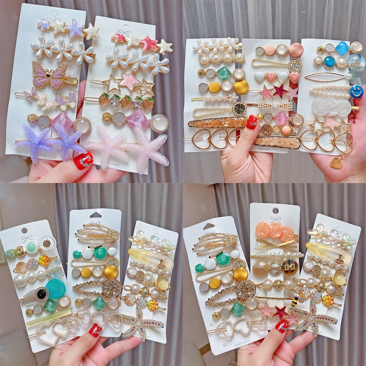 合金カラフルヘアピンヘッドギアパールラインストーンクリップセット、8個セットヘビーワーク、8個セットチェリー、8個セットピンクチェリー、8個セットヒトデ、7個セットマーメイド、4個セットライトブルー、6個セットパープル、6個セットフレッシュグリーン、8個セットイエロー、7個セットイエローヘア...