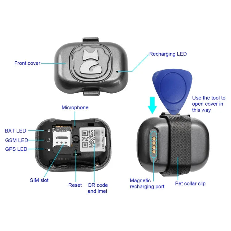 G16 ペット GPS トラッカー IP67 防水 スマート首輪 迷子防止 トラッキング 犬 猫用、G16 ペット GPS