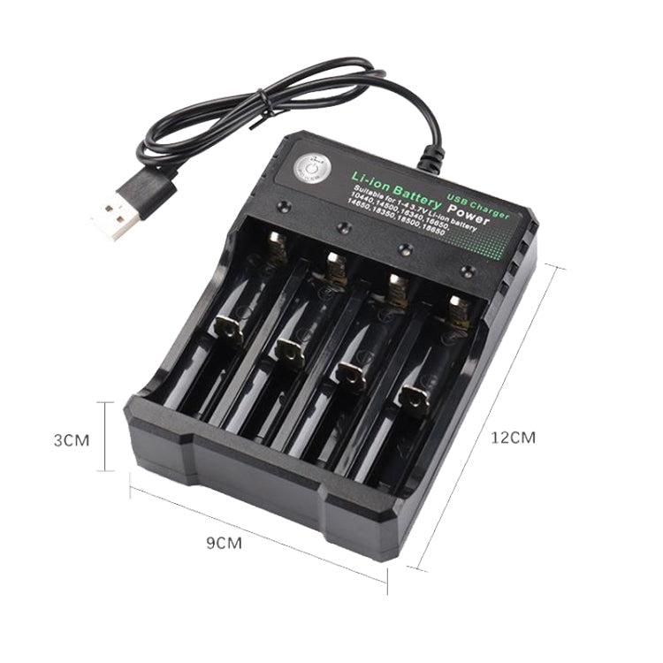 18650 4.2Vリチウム電池 USB独立4スロット充電器、4スロットUSB（ブラック）