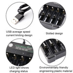 18650 4.2Vリチウム電池 USB独立4スロット充電器、4スロットUSB（ブラック）