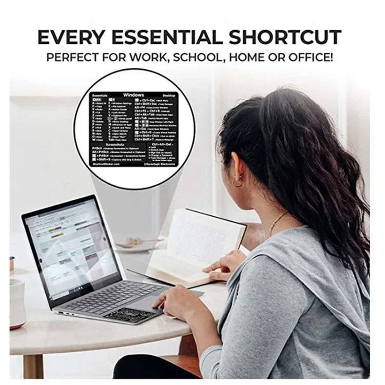 PC Reference Keyboard Shortcut Sticker Adhesive For PC Laptop Desktop, Black