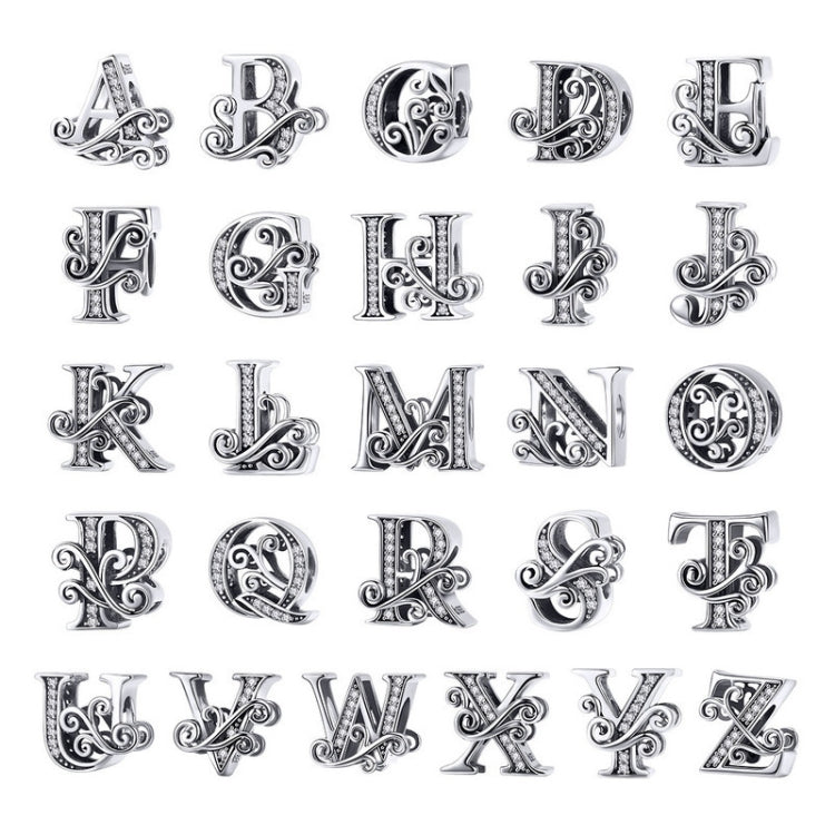 BSC030 26文字DIYブレスレットビーズアクセサリー ジルコンシルバービーズ、スタイル: A、B、C、D、E、F、G、H、I、J、K、L、M、N、O、P、Q、R、S、T、U、V、W、X、Y、Z