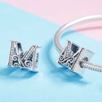 BSC030 26文字DIYブレスレットビーズアクセサリー ジルコンシルバービーズ、スタイル: A、B、C、D、E、F、G、H、I、J、K、L、M、N、O、P、Q、R、S、T、U、V、W、X、Y、Z