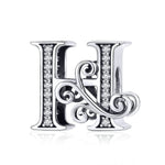 BSC030 26文字DIYブレスレットビーズアクセサリー ジルコンシルバービーズ、スタイル: A、B、C、D、E、F、G、H、I、J、K、L、M、N、O、P、Q、R、S、T、U、V、W、X、Y、Z