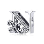 BSC030 26文字DIYブレスレットビーズアクセサリー ジルコンシルバービーズ、スタイル: A、B、C、D、E、F、G、H、I、J、K、L、M、N、O、P、Q、R、S、T、U、V、W、X、Y、Z