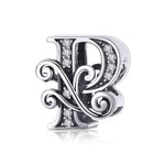 BSC030 26文字DIYブレスレットビーズアクセサリー ジルコンシルバービーズ、スタイル: A、B、C、D、E、F、G、H、I、J、K、L、M、N、O、P、Q、R、S、T、U、V、W、X、Y、Z