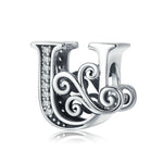 BSC030 26文字DIYブレスレットビーズアクセサリー ジルコンシルバービーズ、スタイル: A、B、C、D、E、F、G、H、I、J、K、L、M、N、O、P、Q、R、S、T、U、V、W、X、Y、Z