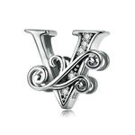 BSC030 26文字DIYブレスレットビーズアクセサリー ジルコンシルバービーズ、スタイル: A、B、C、D、E、F、G、H、I、J、K、L、M、N、O、P、Q、R、S、T、U、V、W、X、Y、Z