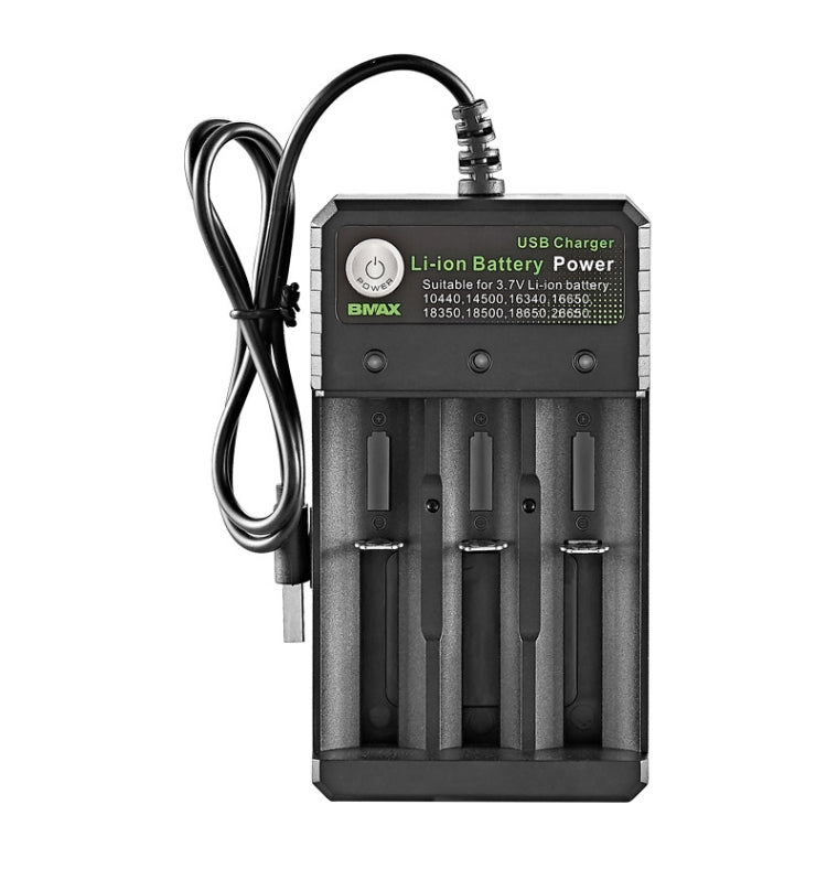 BMAX 18650 3スロット USB充電台 3.7/4.2V 独立リチウム電池充電器, 3スロットUSB(ブラック)