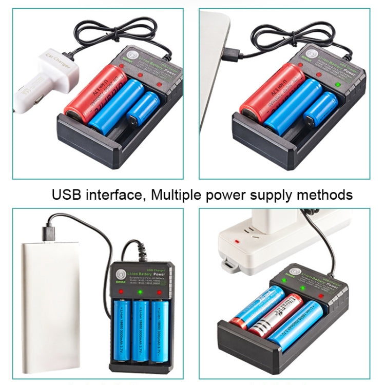 BMAX 18650 3スロット USB充電台 3.7/4.2V 独立リチウム電池充電器, 3スロットUSB(ブラック)