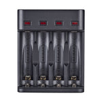 BMAX BH-804U 1.2V AA/AAA 充電式電池 独立4スロット USB充電器, 4スロット マイクロUSB(ブラック)