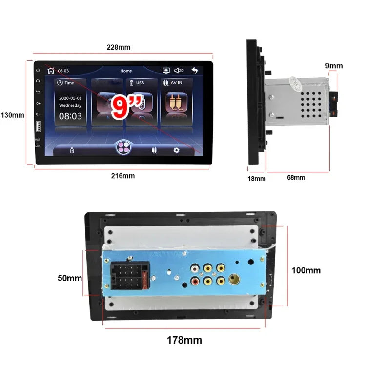 Q3570 9インチ Carplay シングルスピンドル MP5プレーヤー, スタイル: 標準, 標準+4灯カメラ, 標準+8灯カメラ, 標準+12灯カメラ