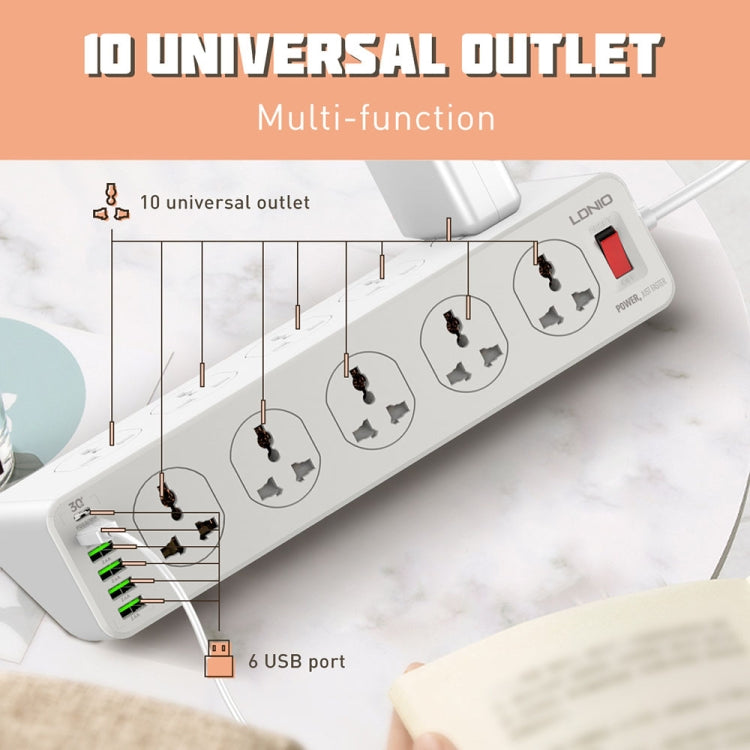LDNIO SC10610 30W 10+6ポート多機能トラベル・ホーム・オフィス高速充電ソケット、仕様：UKプラグ、EUプラグ、USプラグ