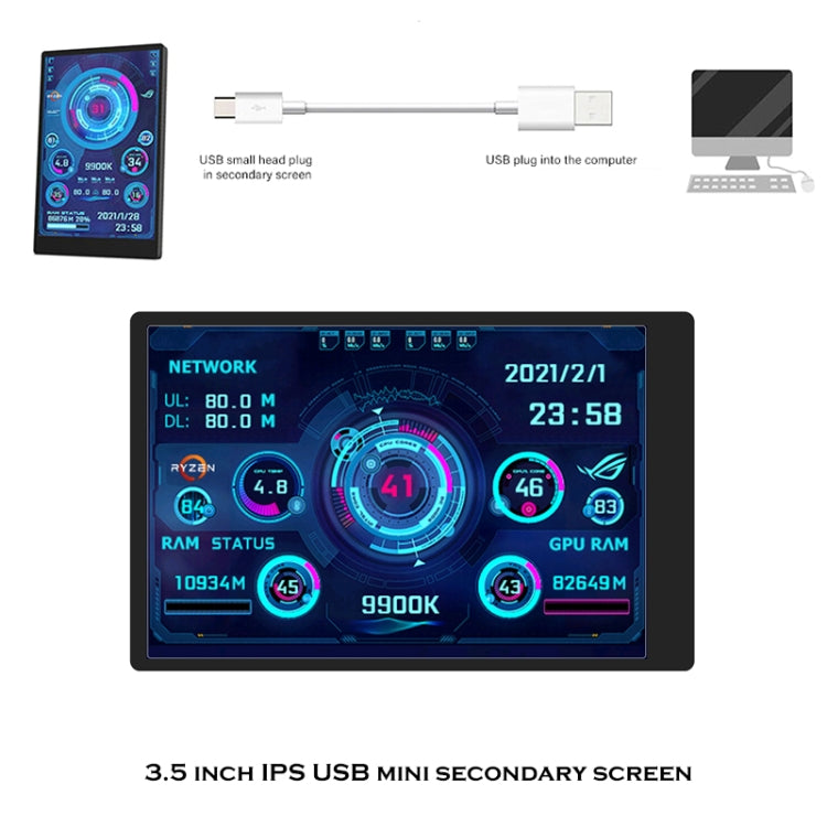 3.5インチIPS 全視野 コンピュータモニター USBシャーシ バイススクリーン、セット1（ブラック）、セット1（ホワイト）、セット2（ブラック）、セット2（ホワイト）、セット3（ブラック）、セット3（ホワイト）