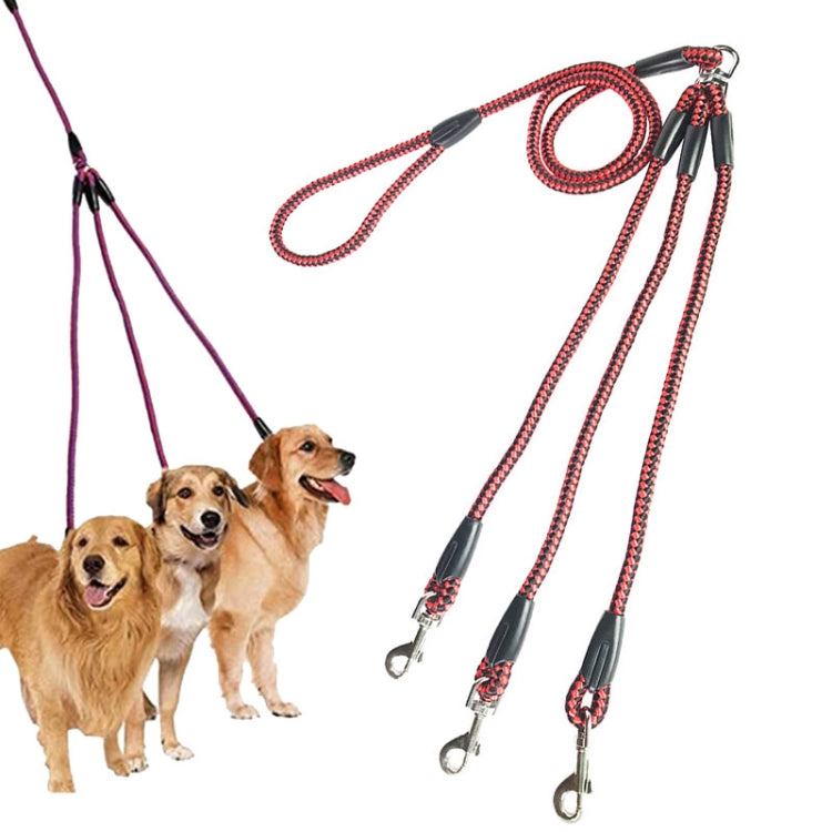 140cm 3イン1リード 多頭用犬用散歩ロープ、140cm 3イン1 青、140cm 3イン1 赤、140cm 3イン1 ローズレッド
