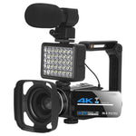 5600PX Zoomable 4K Digital Video Camera Black, Black, With Fill Light + Wide Angle Lens, With Hood + Microphone + Wide-angle Lens, With Stabilizers Kit