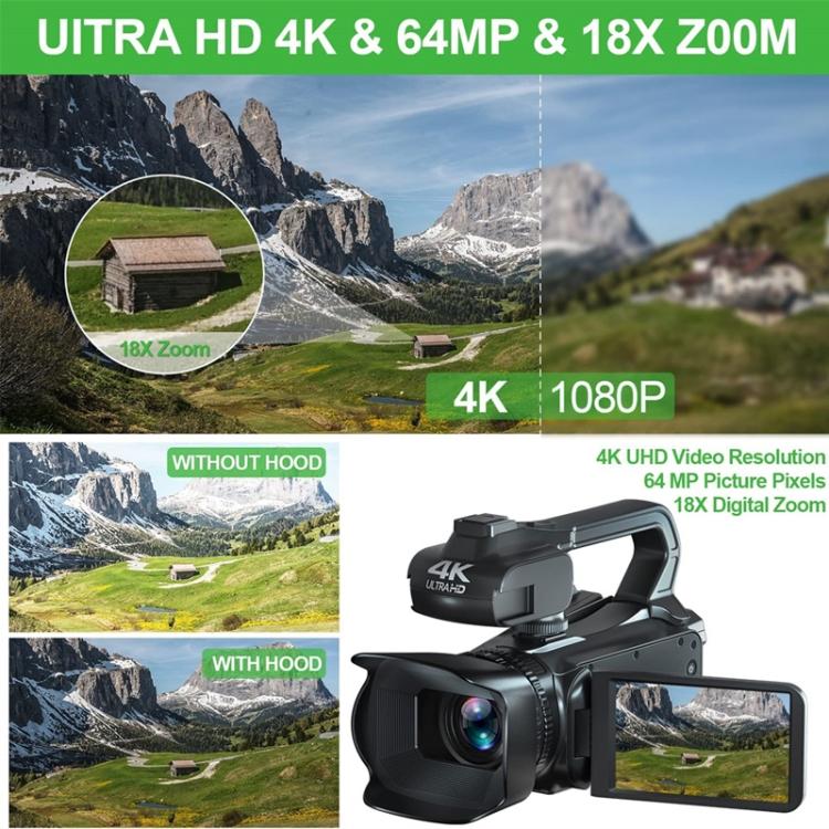 64MP 4インチタッチスクリーンハンドヘルドデジタルビデオカメラ、4K 16G、4K 32G、4K 64G