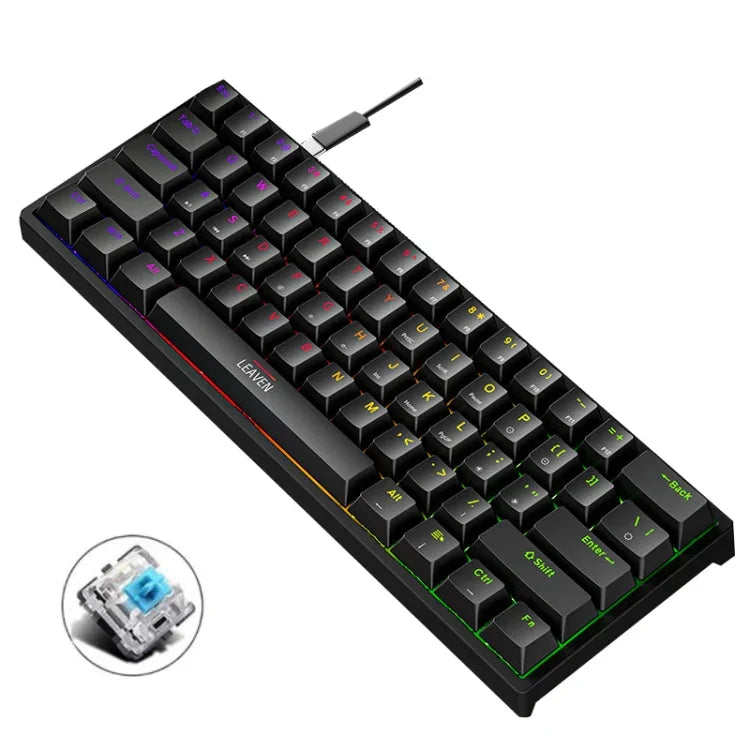 LEAVEN K620 61キー ホットプラグ対応発光ゲーミング有線メカニカルキーボード ケーブル長さ：1.8m ブラックグリーン軸、ホワイトグリーン軸、ブルーグリーン軸、ピンクグリーン軸、ホワイトブラックレッド軸、ブラックホワイトグリーン軸、ホワイトブラックグリーン軸