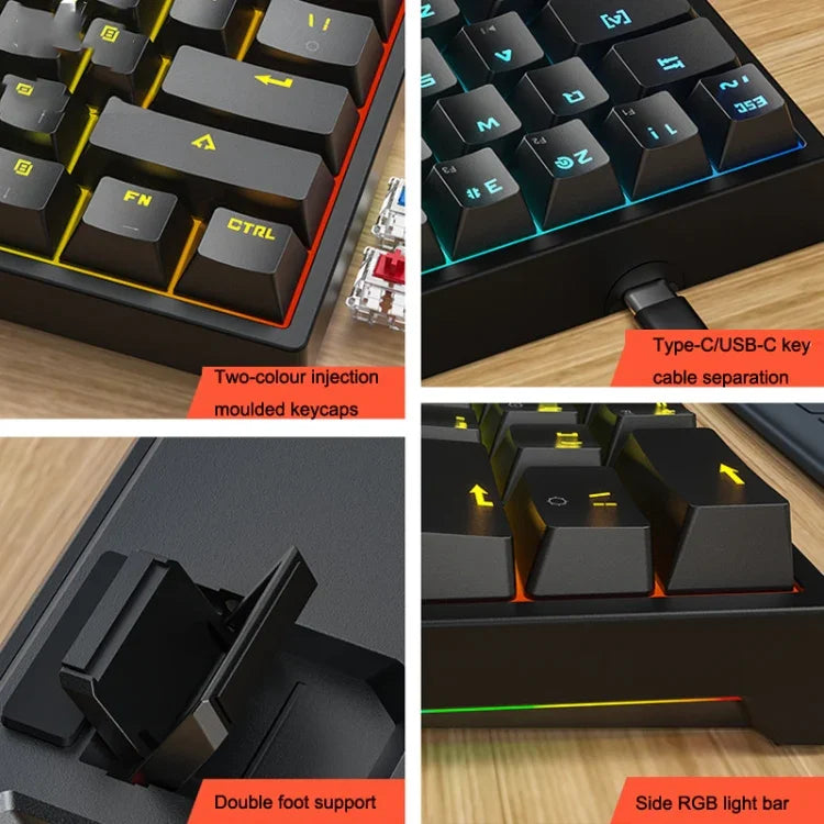 LEAVEN K620 61キー ホットプラグ対応発光ゲーミング有線メカニカルキーボード ケーブル長さ：1.8m ブラックグリーン軸、ホワイトグリーン軸、ブルーグリーン軸、ピンクグリーン軸、ホワイトブラックレッド軸、ブラックホワイトグリーン軸、ホワイトブラックグリーン軸