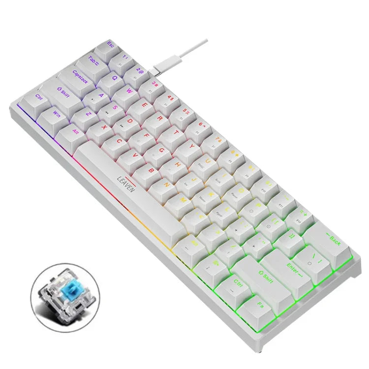 LEAVEN K620 61キー ホットプラグ対応発光ゲーミング有線メカニカルキーボード ケーブル長さ：1.8m ブラックグリーン軸、ホワイトグリーン軸、ブルーグリーン軸、ピンクグリーン軸、ホワイトブラックレッド軸、ブラックホワイトグリーン軸、ホワイトブラックグリーン軸
