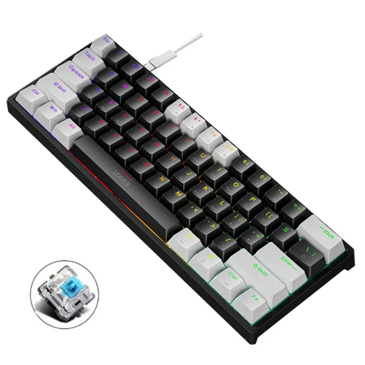 LEAVEN K620 61キー ホットプラグ対応発光ゲーミング有線メカニカルキーボード ケーブル長さ：1.8m ブラックグリーン軸、ホワイトグリーン軸、ブルーグリーン軸、ピンクグリーン軸、ホワイトブラックレッド軸、ブラックホワイトグリーン軸、ホワイトブラックグリーン軸